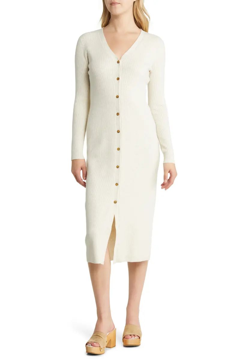 Long Sleeve Button-Up Rib Sweater Dress | Nordstrom