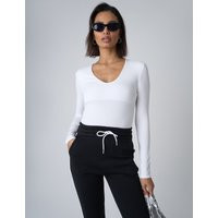 V Neck Long Sleeve Bodysuit White | Public Desire (US & CA)