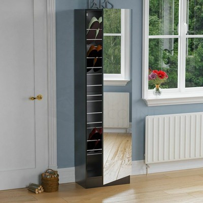Kirkham Shoe Cabinet Mirrored Storage Cupboard Footwear Stand Rack Black 180cm | eBay UK