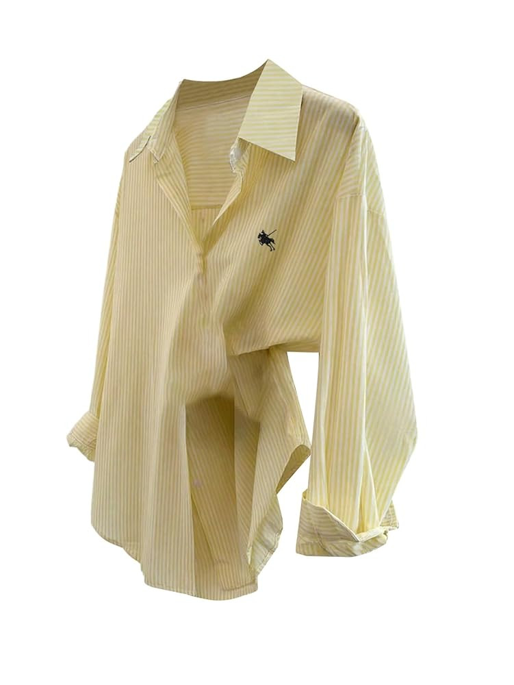 SOLY HUX Women's Striped Shirt Button Down Long Sleeve Collared Oversized Casual Blouse Tops | Amazon (US)