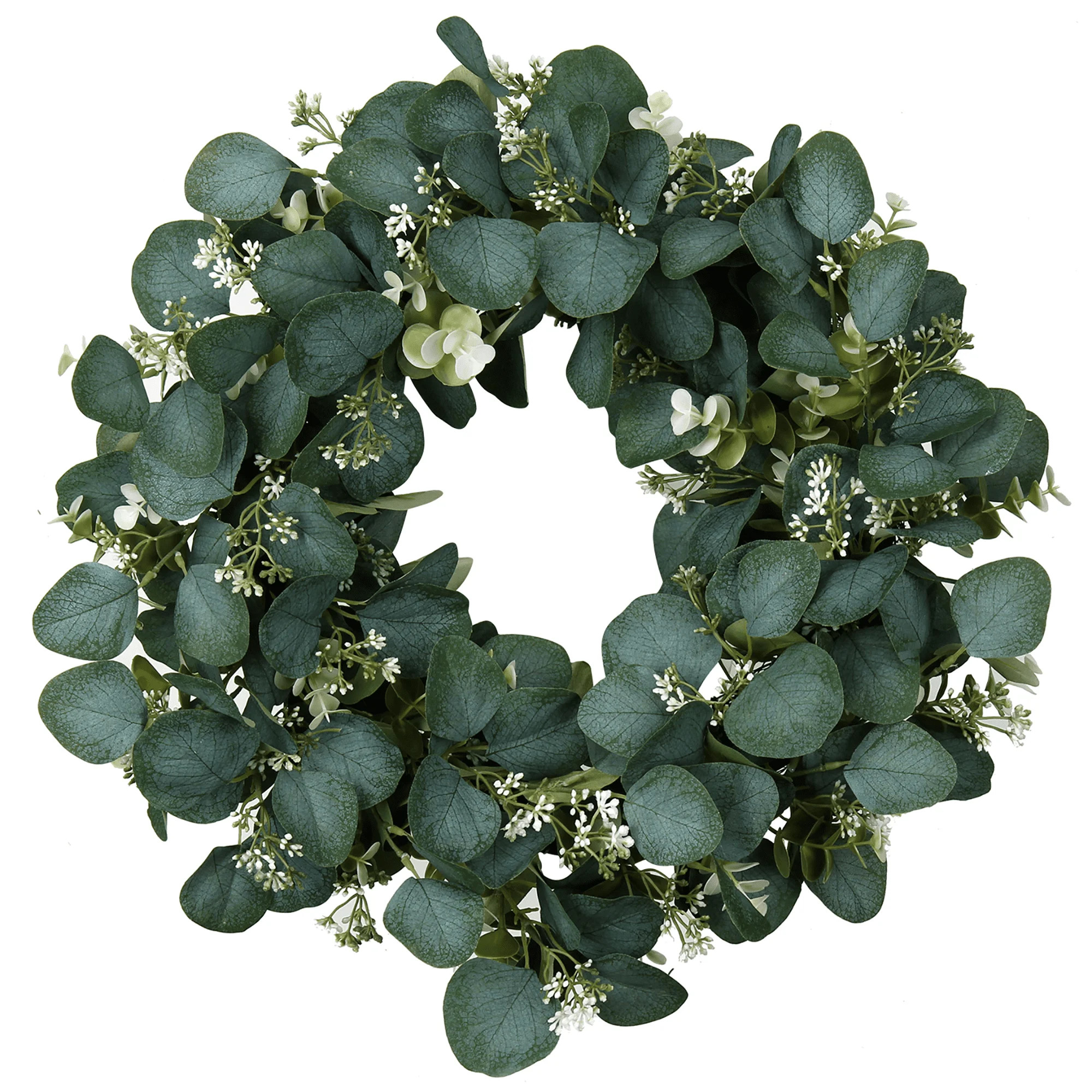20" Artificial Eucalyptus leaf Wreath Fake Greenery plant Spring Summer Wreath Farmhouse Front Do... | Walmart (US)