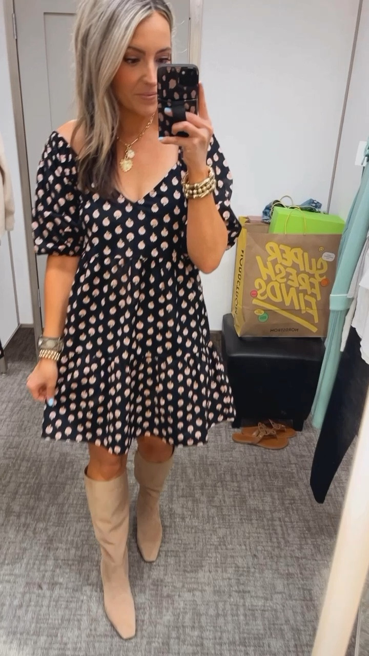 I love the print on this dress! It’s an adorable & comfy fit. Fits TTS, I’m wearing small im 5’5”

Boots are such a comfortable fit & heel height. Size down 1/2, runs large 

#LTKxNSale #LTKSummerSales #LTKSaleAlert