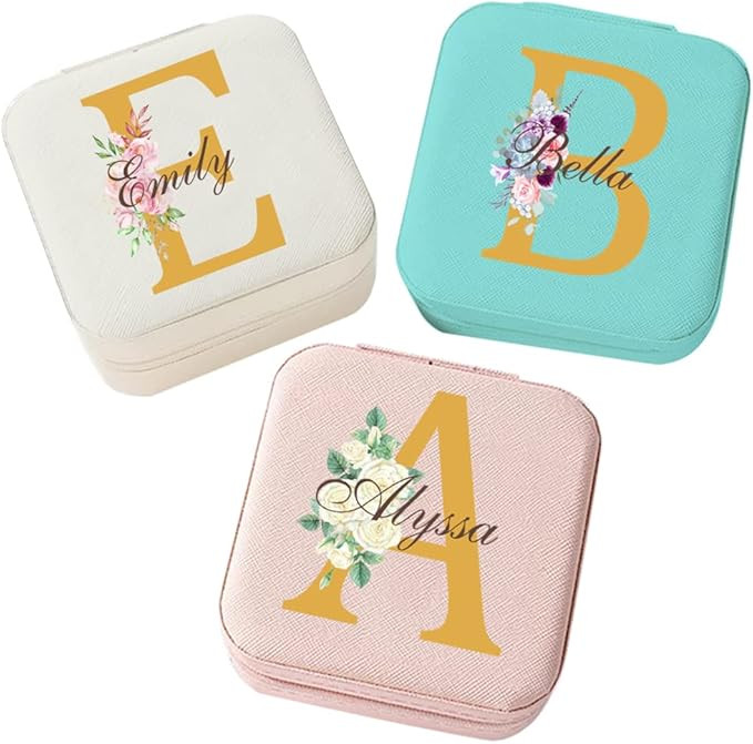 Corissy Personalized Jewelry Box for Women, Custom Travel Jewelry Case with Name and Birth Flower... | Amazon (US)