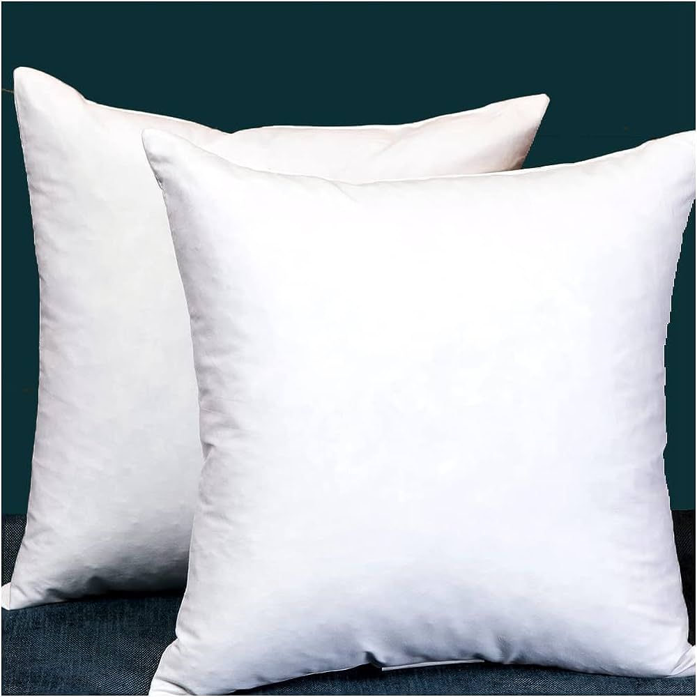 Set of 2, Square Decorative Throw Pillows Inserts Down and Feather Pillow Insert, Cotton Fabric, ... | Amazon (US)