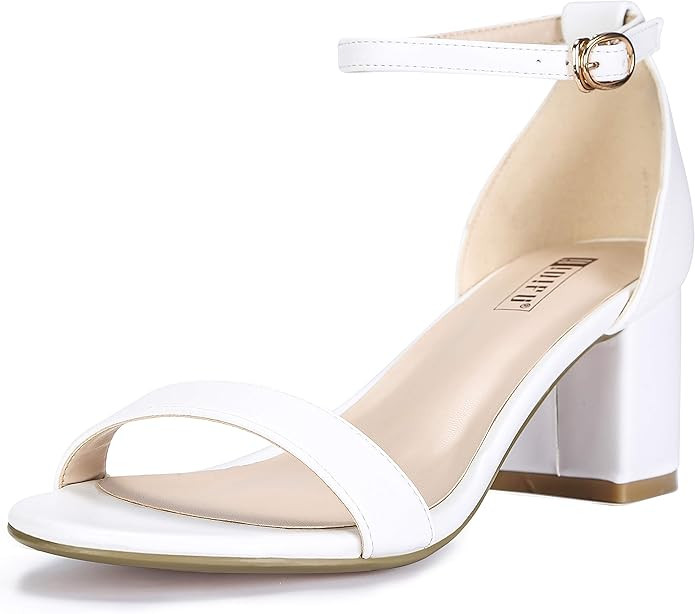 IDIFU Women's Cookie-LO Low Block Heels Chunky Sandals Ankle Strap Wedding Dress Pump Shoes | Amazon (US)
