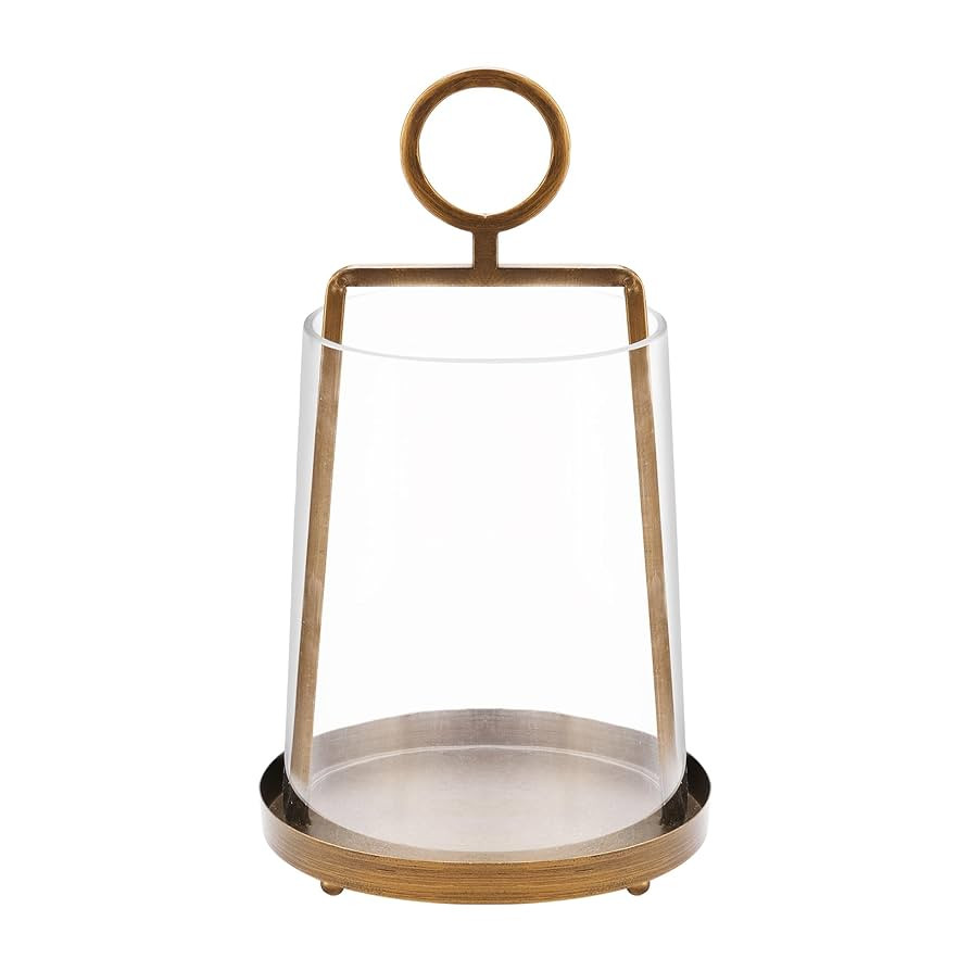 9" Wide Modern Farmhouse Metal Hurricane Candle Holder with Handmade Sturdy Glass Sleeve in Antiq... | Amazon (US)