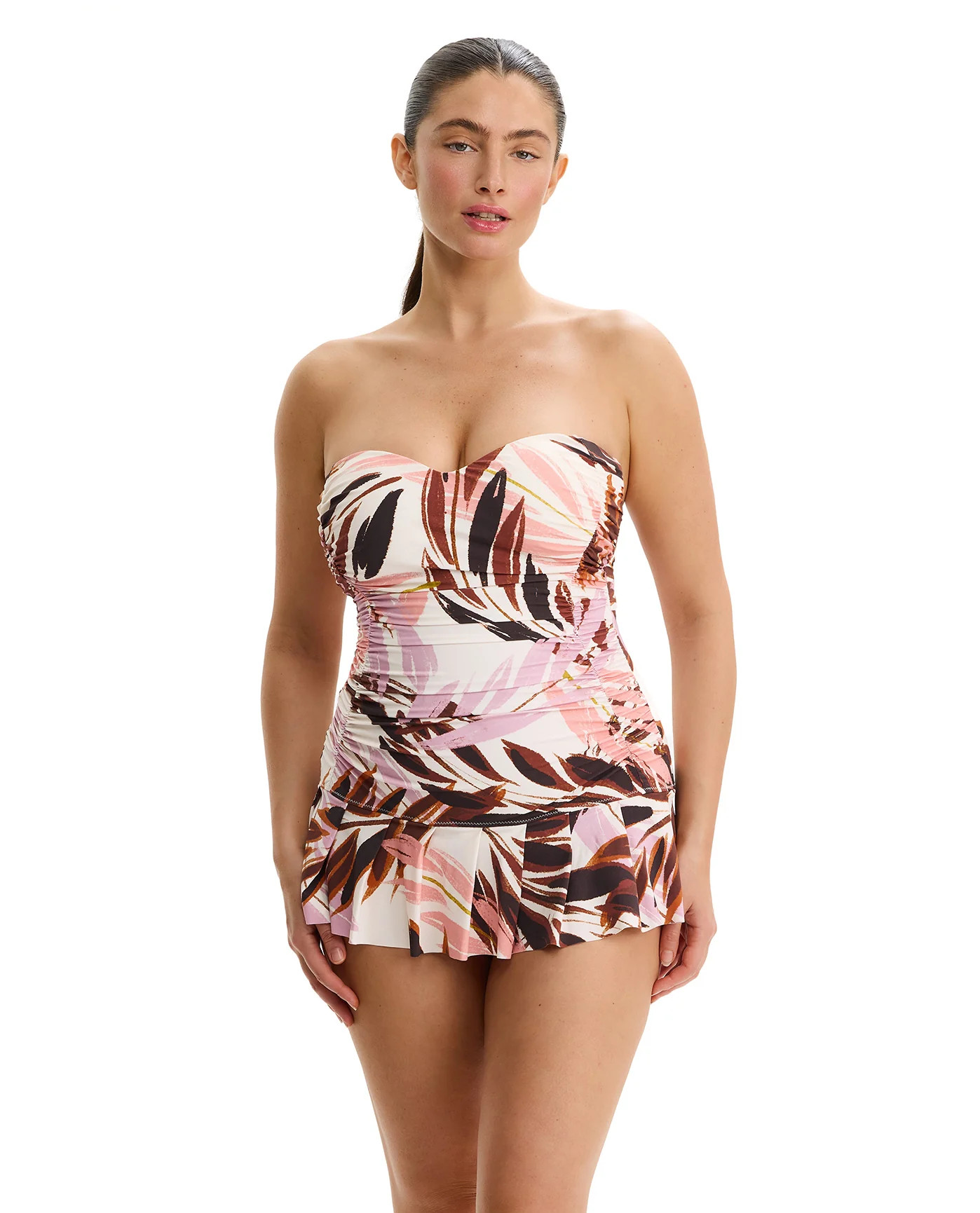 Island Breeze Bandeau Swimdress-Brown-Pink | Gottex Swimwear