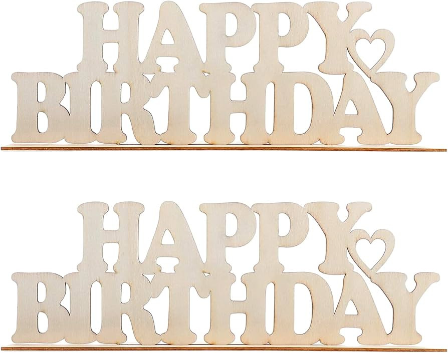 Happy Birthday Wood Sign Cutout - 2 Pack - DIY Paintable Wooden Letter Sign - Decorative Birthday... | Amazon (US)