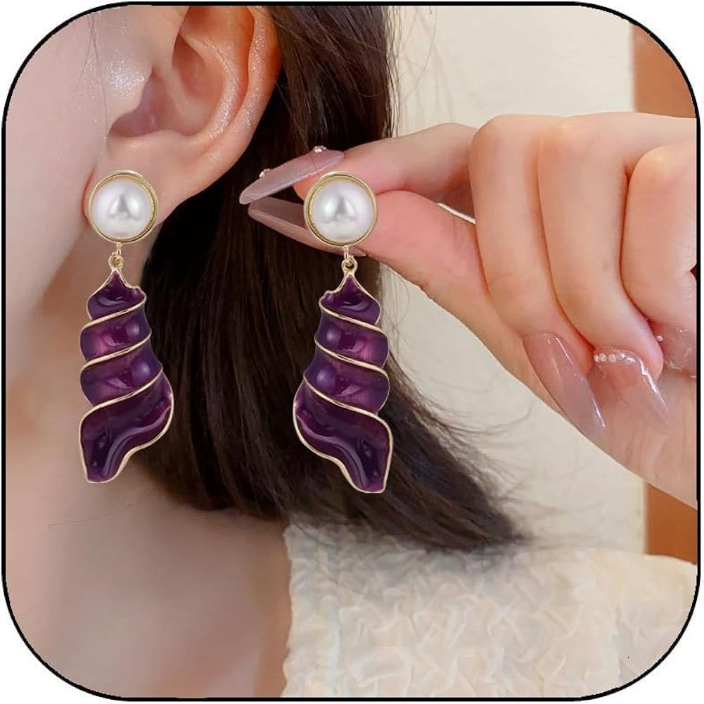 Conch Shell Earrings Purple Shell Earrings Purple Enamel Conch Stud Earrings Purple Conch Earring... | Amazon (US)