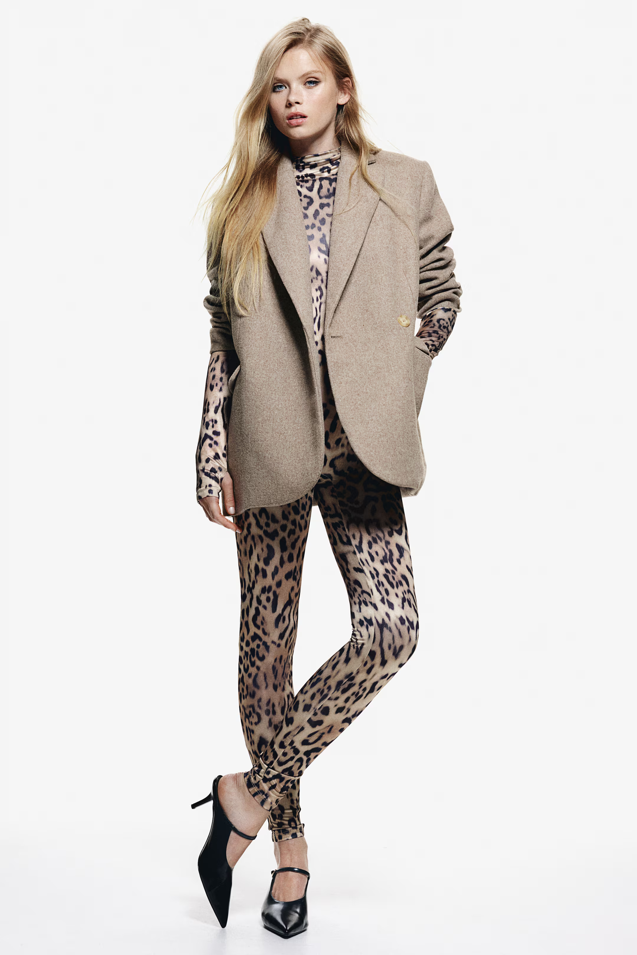 Brushed-finish twill blazer - Beige marl - Ladies | H&M GB | H&M (UK, MY, IN, SG, PH, TW, HK)