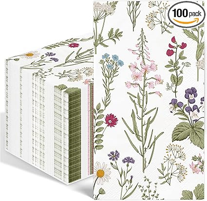 100PCS Floral Paper Napkins 3 Ply Disposable Hand Towels for Bathroom Vintage Wildflower Guest Na... | Amazon (US)