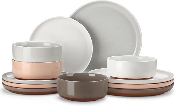MALACASA Plates and Bowls Sets, 12 Pieces Modern Stoneware Dinnerware Set for 4 Kitchen Dinner Se... | Amazon (US)