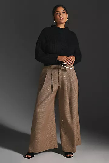 Maeve Pleated Wide-Leg Houndstooth Trousers | Anthropologie (US)