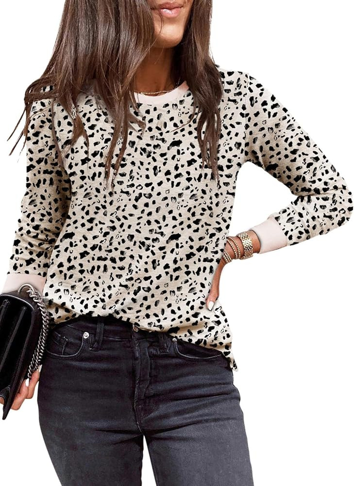 EVALESS Womens Casual Polka Dots Tops Crewneck Long Sleeve Shirts Fall 2024 Lightweight Loose Swe... | Amazon (US)