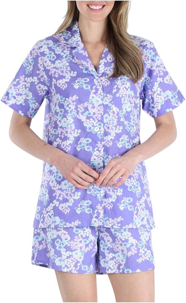 Sleepyheads Women's Sleepwear Poplin Cotton Short Sleeve Button Up Top Pajama Set | Amazon (US)