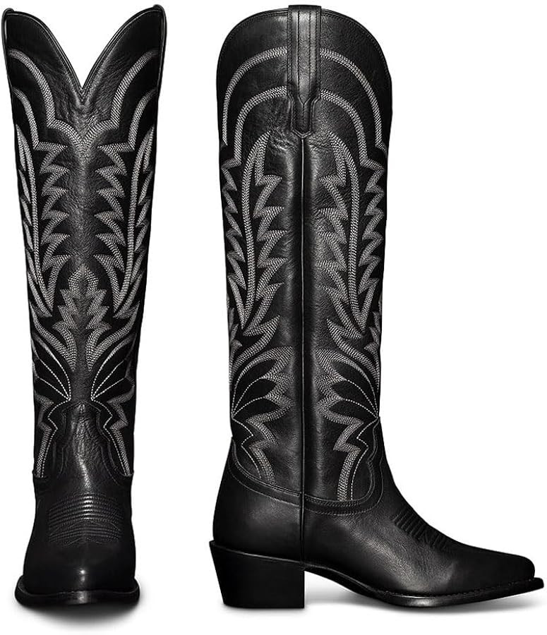 Knee High Cowboy Boots for Women Pointed Toe Chunky Heel Pull on Western Cowgirl Boots | Amazon (US)