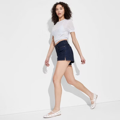 Women's Foundational Curvy Heritage Denim Shorts - Wild Fable™ Dark Wash 00: Mid Rise, Stretch, 4" Inseam | Target