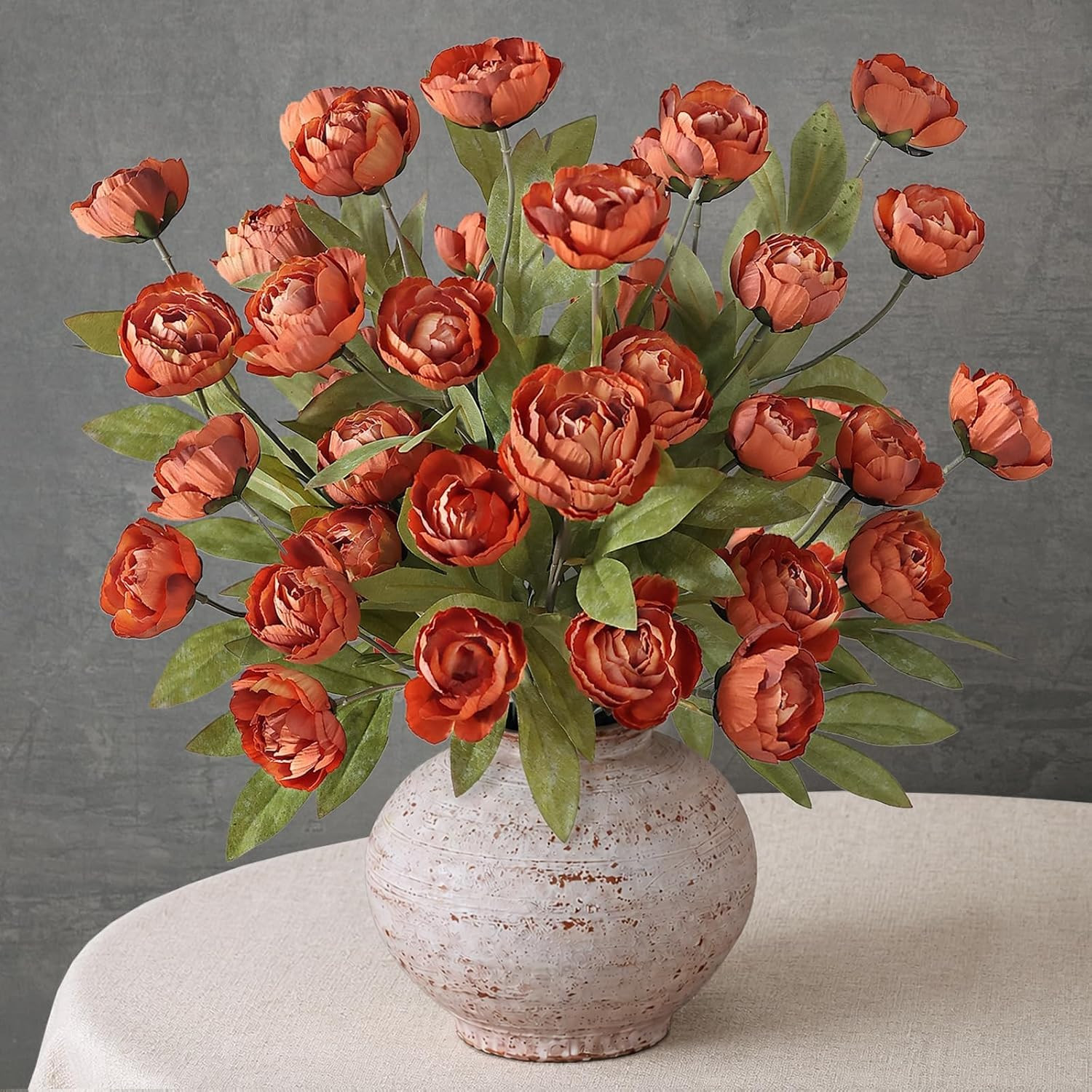 6 Pcs 27" Artificial Fall Peony Silk Flower Stems for Vase Decor(Orange) | Amazon (US)