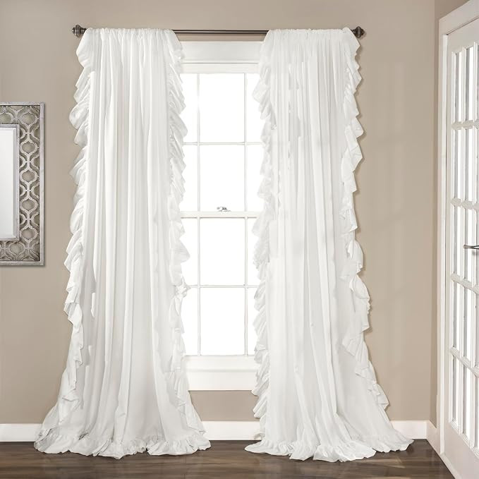 Lush Decor Reyna Ruffle Window Curtain Panel Set, Pair, 54" W x 95" L, White - Flowy Curtain Set ... | Amazon (US)