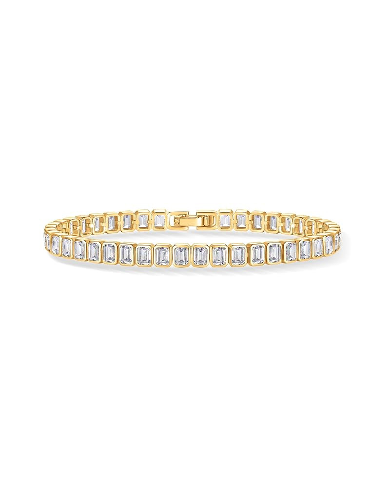 PAVOI 14K-18K Gold Plated Simulated Diamonds Bezel Set Tennis Bracelets for Women - Cubic Zirconi... | Amazon (US)