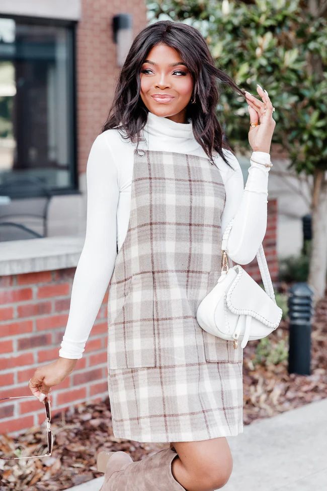Change In The Air Tan Plaid Jumper | Pink Lily