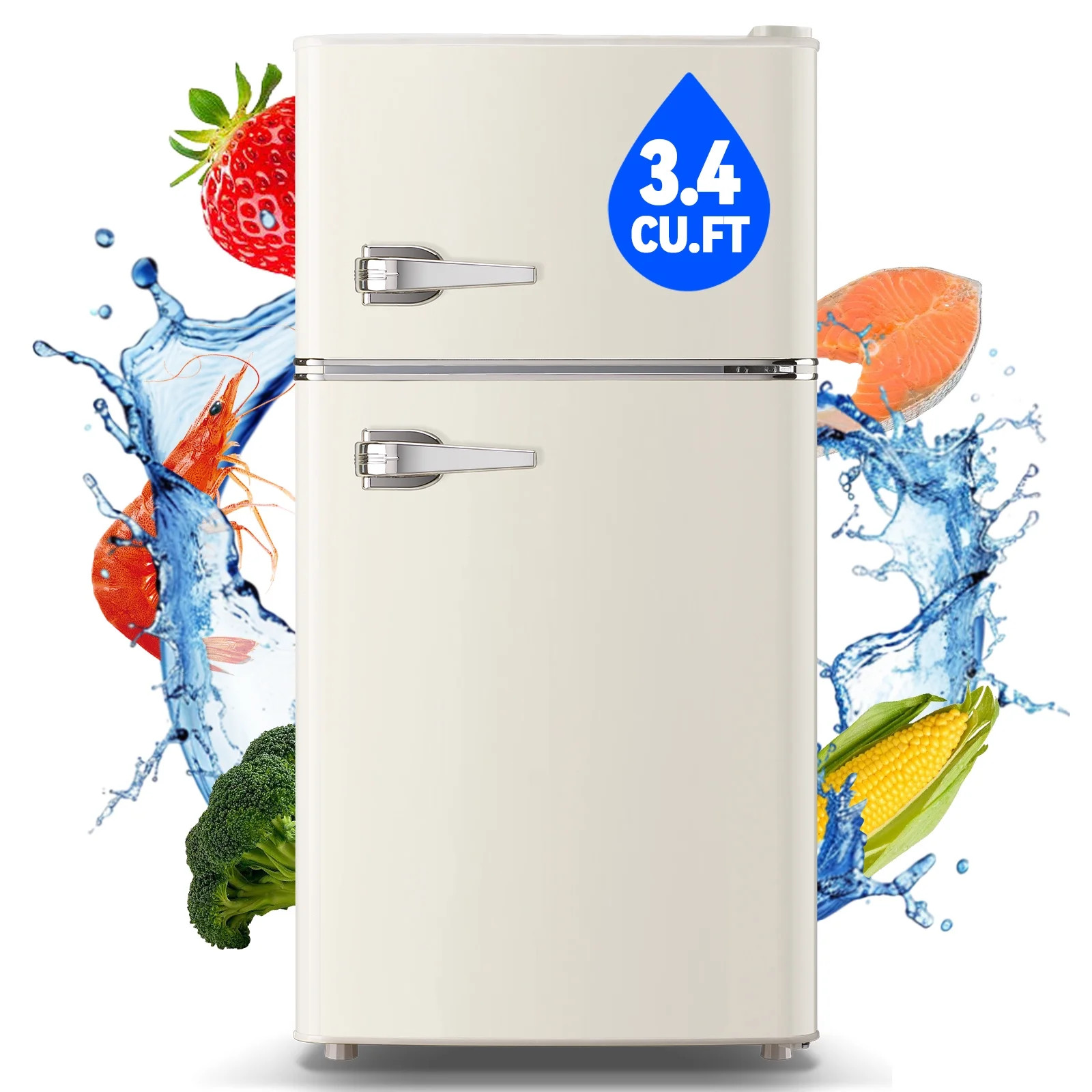 TACOOL Small Refrigerator with Freezer Retro Mini Fridge with Removable Shelves LED Light for Apa... | Walmart (US)