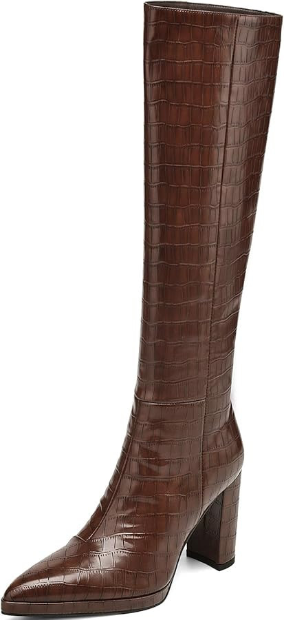 Knee High Boots Women Platform Chunky Riding Boots Pointed Toe Tall Boots Wide Calf Long Boots Bl... | Amazon (US)