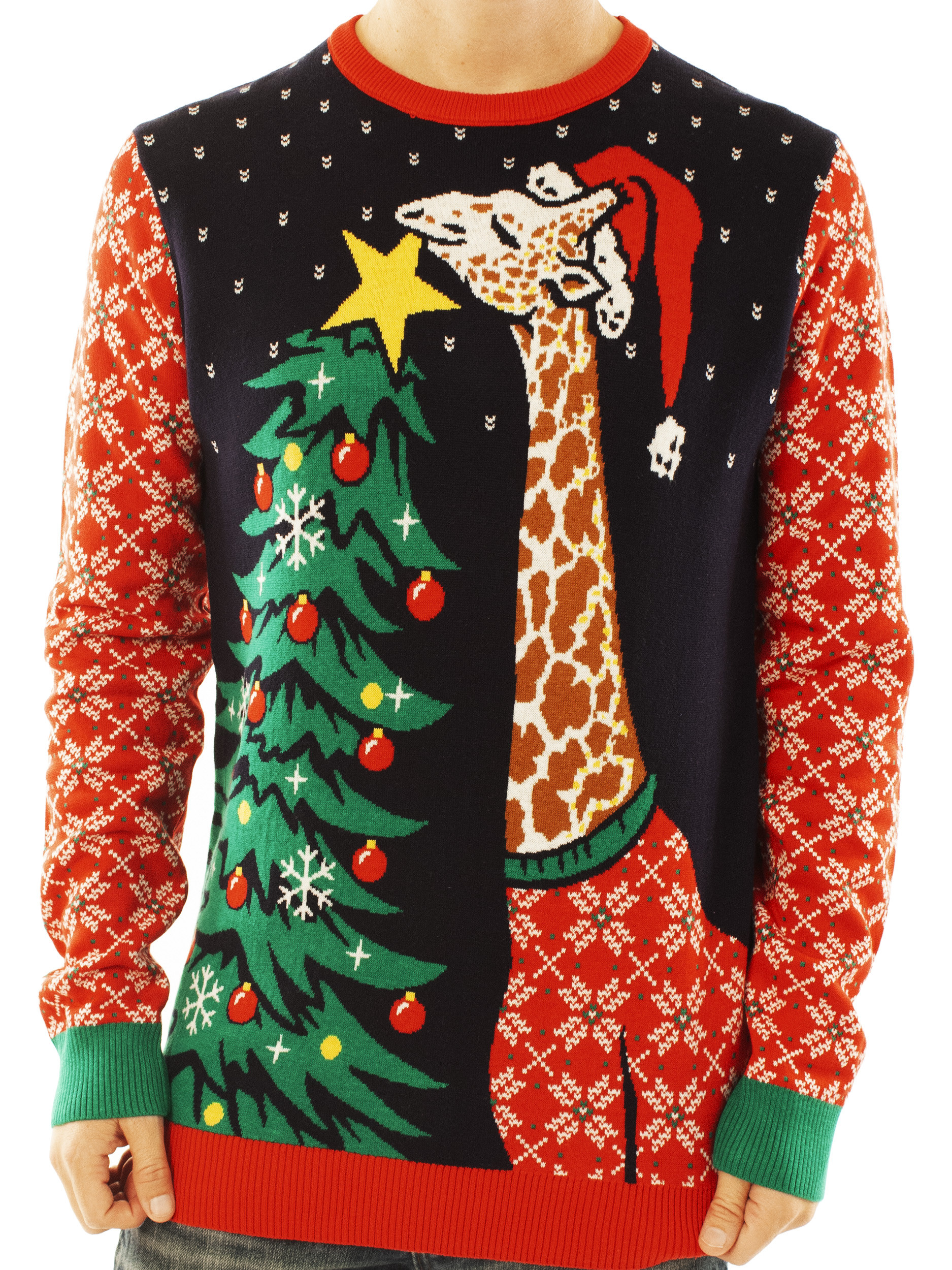 Ugly Christmas Party Sweater Unisex Men's Giraffe Hanging Star On Tree-Small | Walmart (US)