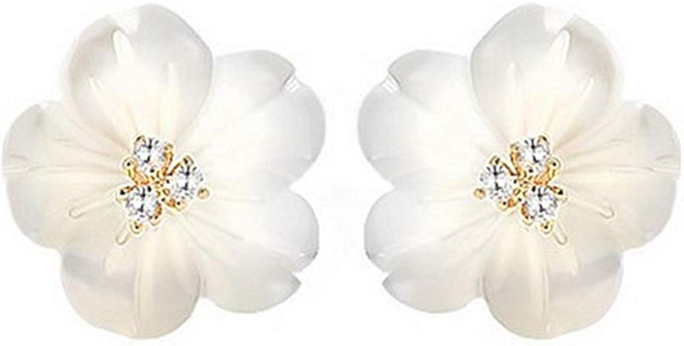 CZ Shell Pearl Flower Stud Earrings for Women Girls S925 Sterling Silver Hypoallergenic Crystal C... | Amazon (US)