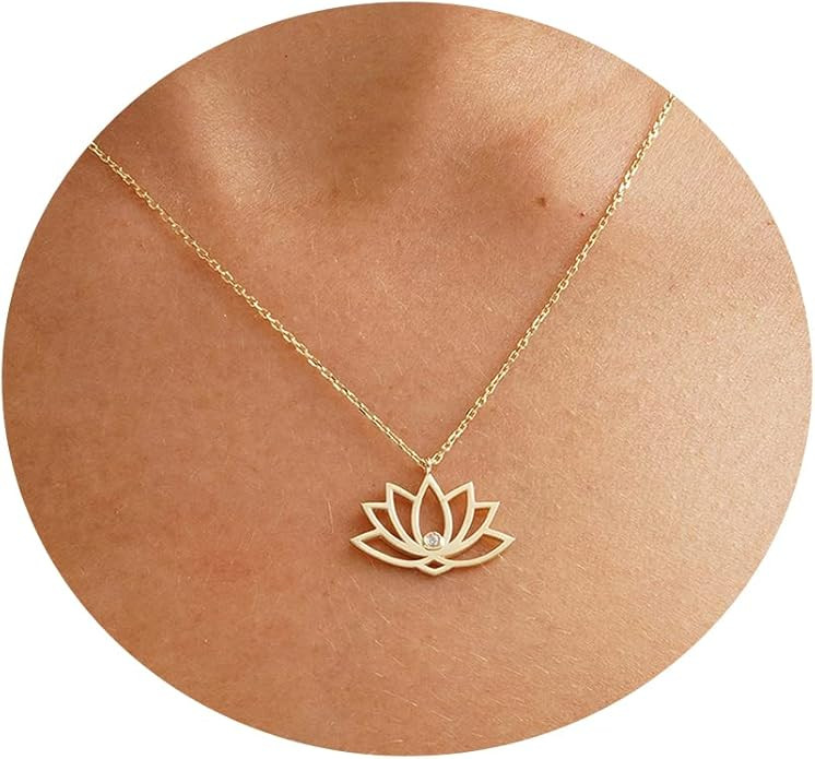 VRIUA Sun Necklace for Women,Dainty Gold Necklace 18k Gold Filled Lotus Flower Pendant Necklace S... | Amazon (US)