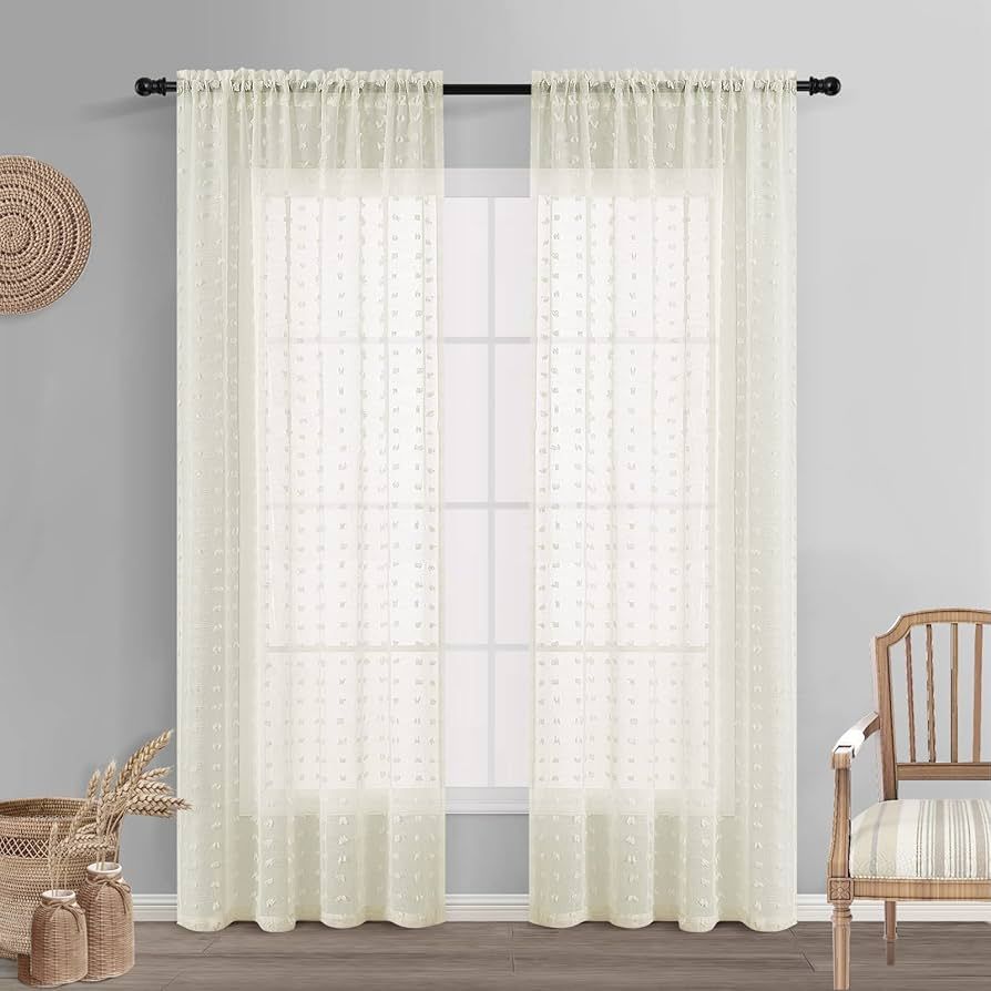 Cream Ruffle Sheer Curtains 84 Inches Long for Living Room 84 In Curtain Eggshell Ivory Sheer Cur... | Amazon (US)