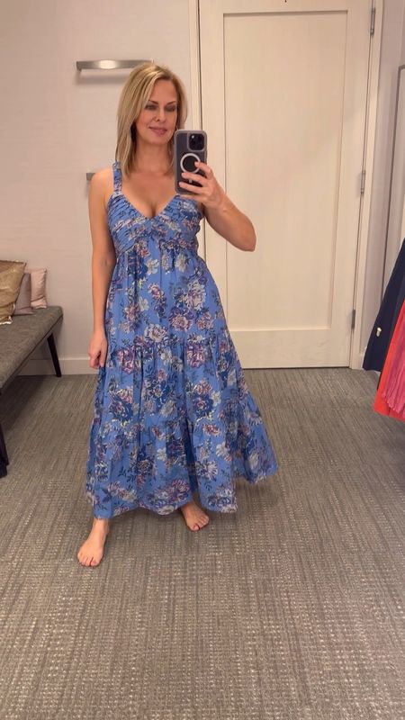 This pretty blue sundress slips on over the head, has pockets, and elasticized straps for a snug fit. It’s machine washable and 100% cotton. I’m 5 foot four and typically a size 4 and I’m wearing a small, true size. It’s just over $100! 

#LTKVideo #LTKStyleTip #LTKOver40