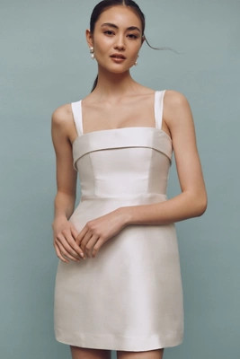 BHLDN Sleeveless Square-Neck Taffeta A-Line Mini Dress | Anthropologie (US)