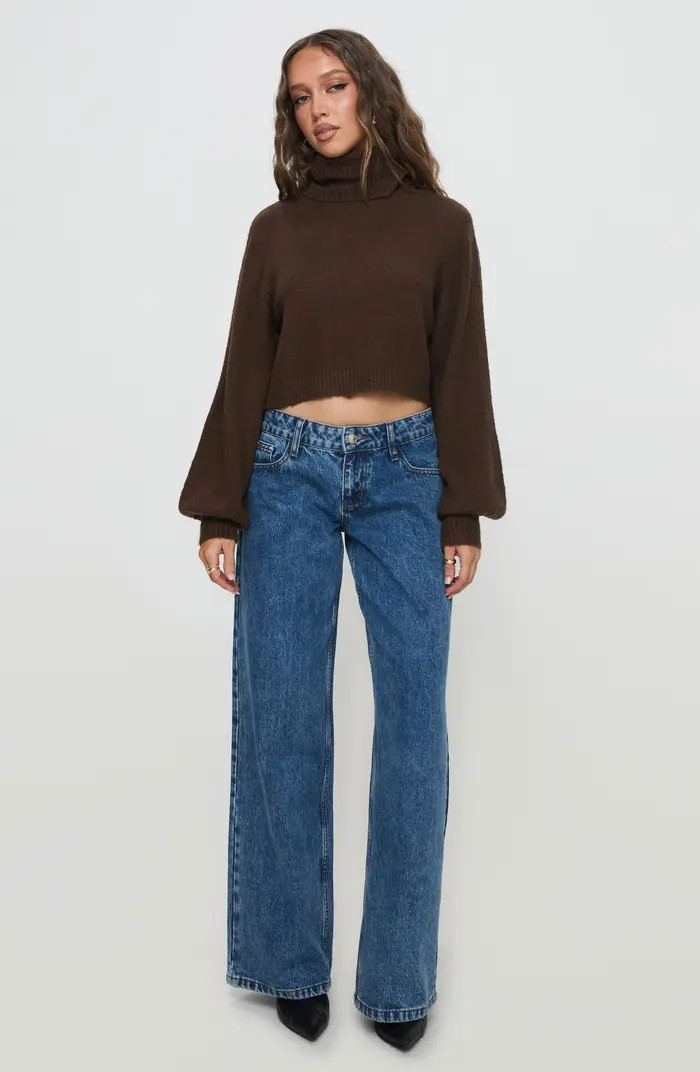 Zahara Turtleneck Balloon Sleeve Crop Sweater | Nordstrom