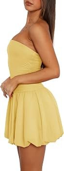REORIA Women's Tube Top Mini Bubble Dress Sleeveless Backless Sexy Bodycon Ruched Short Dresses P... | Amazon (US)