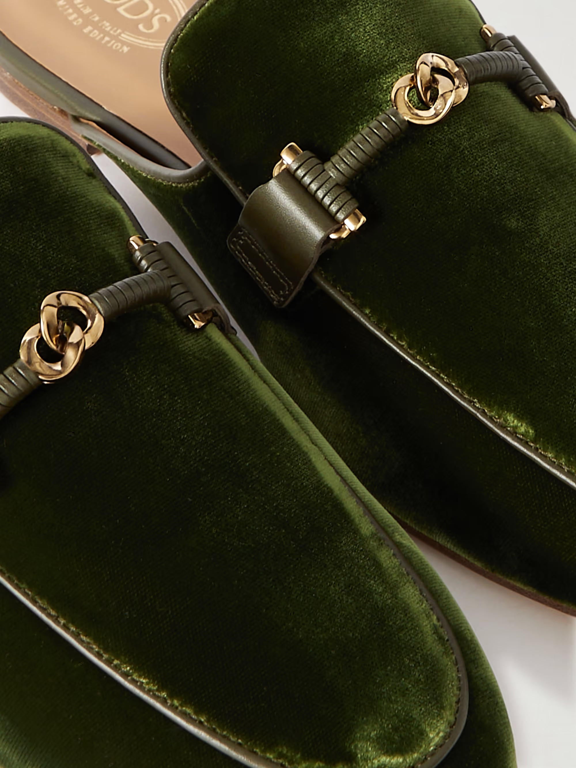 Embellished leather-trimmed velvet slippers | NET-A-PORTER (US)