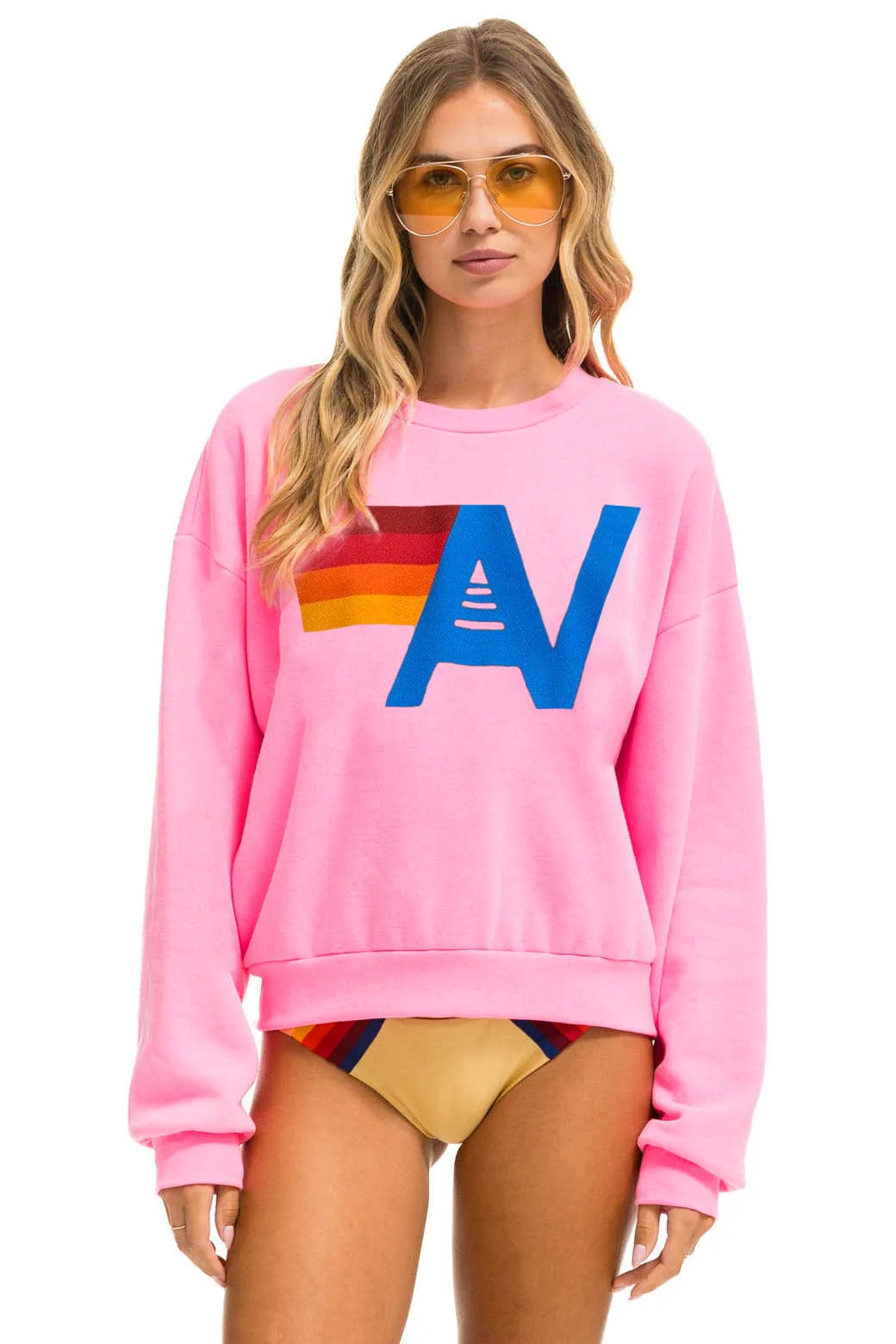 LOGO RELAXED CREW SWEATSHIRT - NEON PINK | Aviator Nation