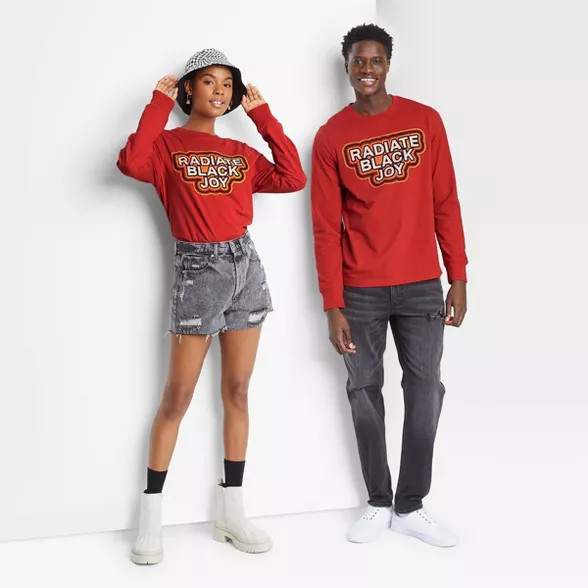 Black History Month Adult Unisex Black Joy Long Sleeve Graphic T-Shirt - Red | Target