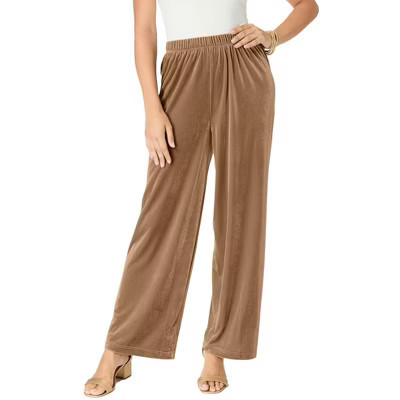 Roaman's Wide Leg Velour Pant - 30/32, Almond Brown | Target