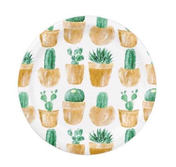 Cactus Paper Plates, succulent plates, cactus paper plate, gold white plates, cactus party decor, go | Etsy (US)