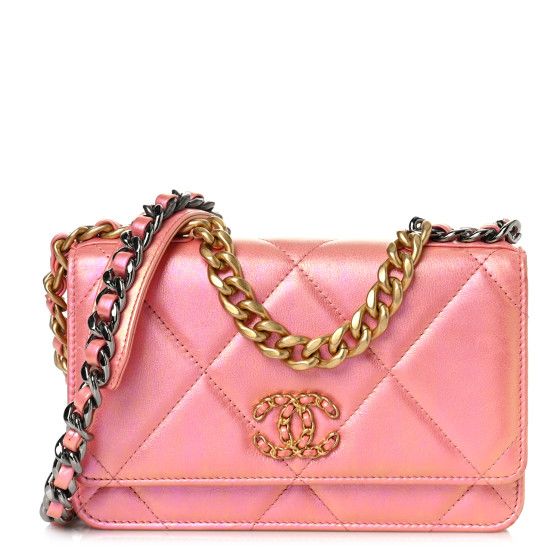 CHANEL Iridescent Calfskin Quilted Chanel 19 Wallet On Chain WOC Pink | FASHIONPHILE (US)