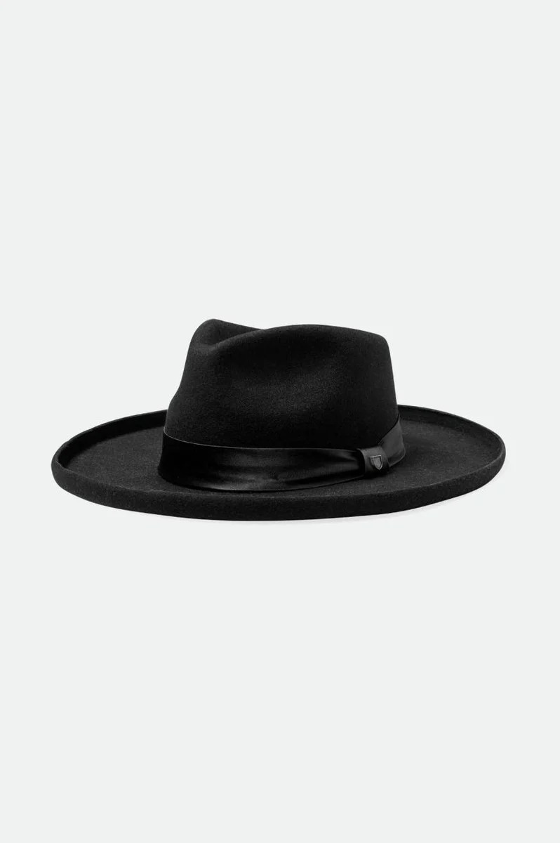 Women's Victoria Felt Fedora in Black/Black Satin | Brixton