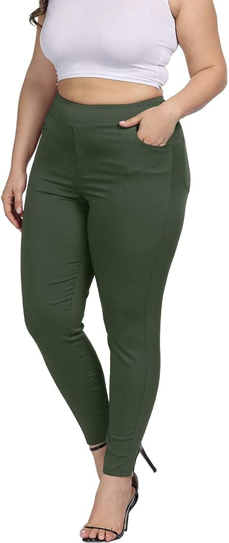 ALLEGRACE Women Plus Size Skinny Pants Stretch Slim Fit Pull-on High Waist Pants with Pockets | Amazon (US)