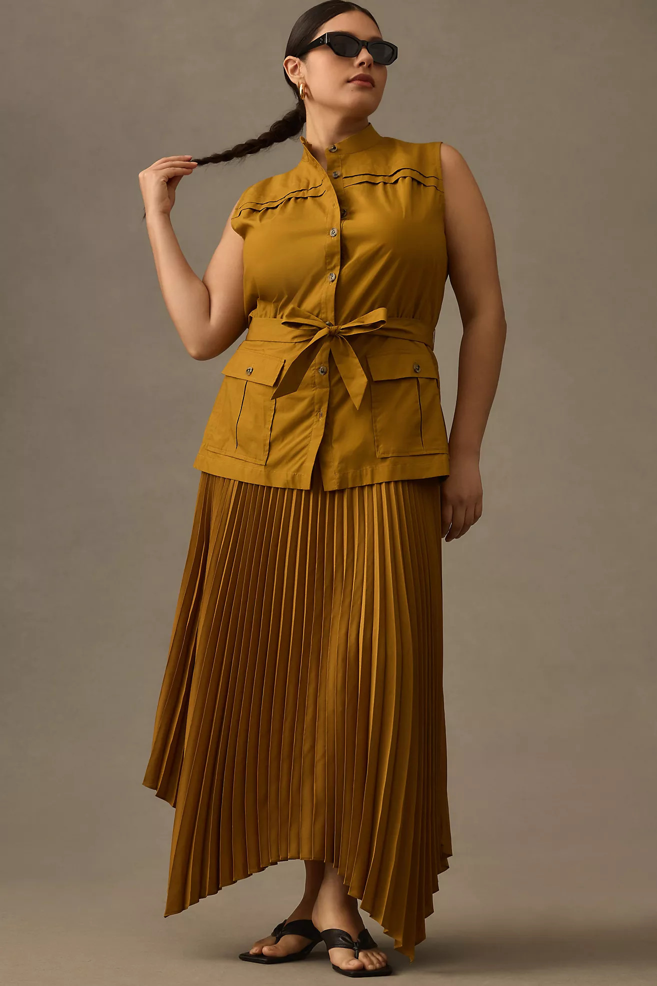 By Anthropologie Sleeveless Vested Pleated Midi Dress | Anthropologie (US)