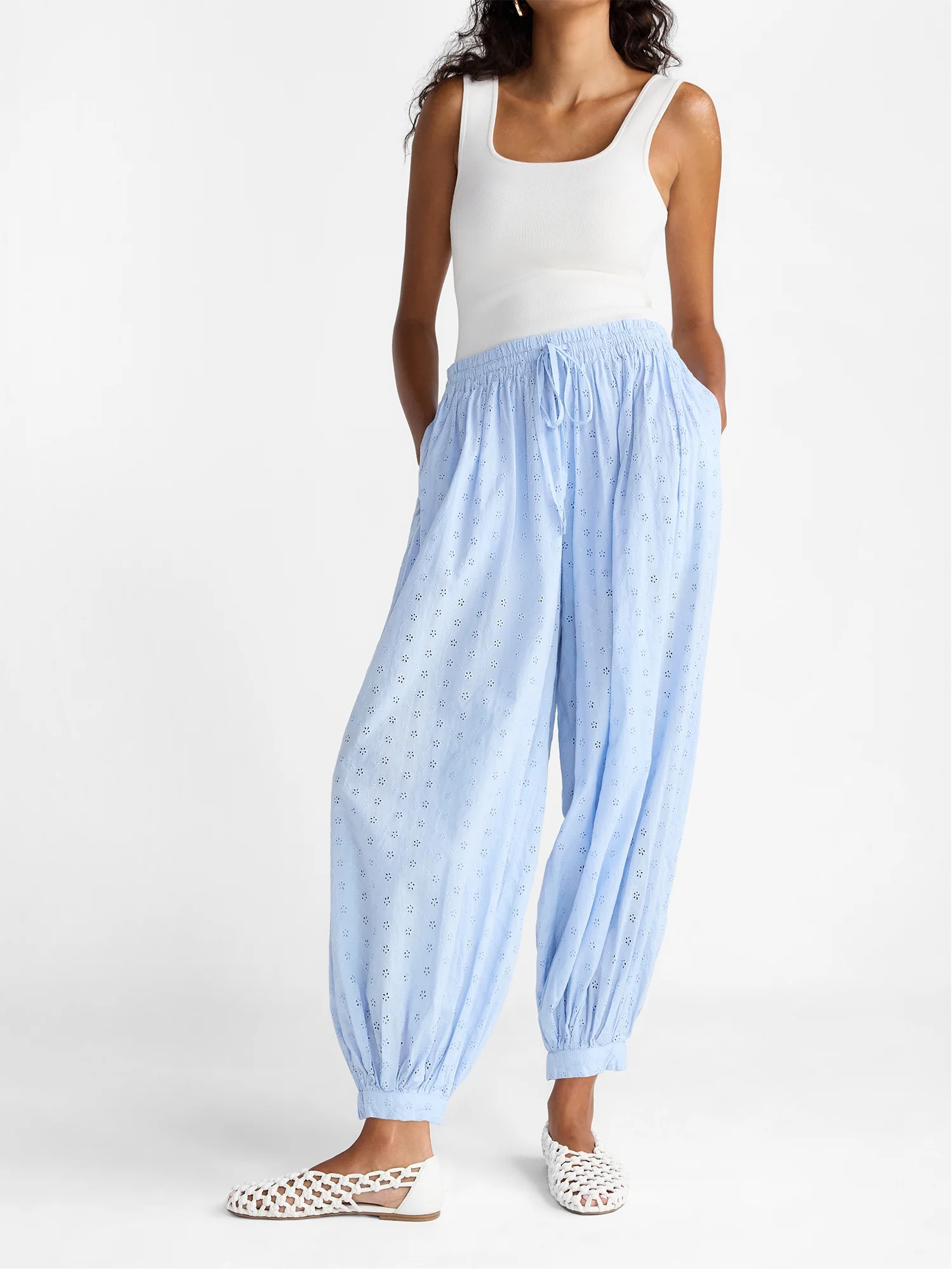 Scoop Women’s and Women's Plus Eyelet Harem Cotton Pants, Sizes XS-4X | Walmart (US)