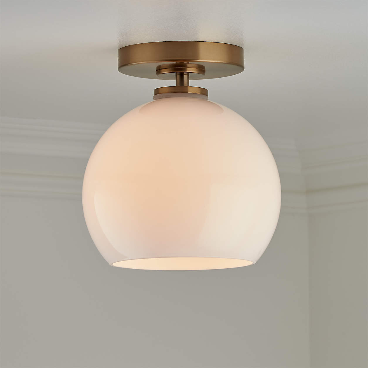 Arren Brass Flush Mount Light with Milk Round Shade 8" + Reviews | Crate & Barrel | Crate & Barrel