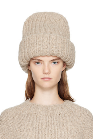 Taupe Handknit Big Beanie | SSENSE