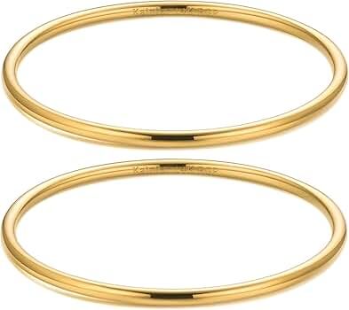 Kainier 3mm 14K Gold Filled Bracelet Stainless Steel Glossy Stackable Thin Round Bangle Bracelet ... | Amazon (US)