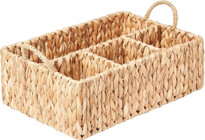 Wicker Basket Divided Storage with Handles - Natural Water Hyacinth Organizer for Diaper Essentia... | Amazon (US)