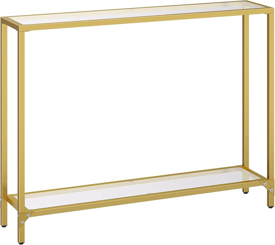 HOOBRO 39.4" Gold Console Table, Tempered Glass Sofa Table, Modern Entryway Table, Narrow Couch T... | Amazon (US)